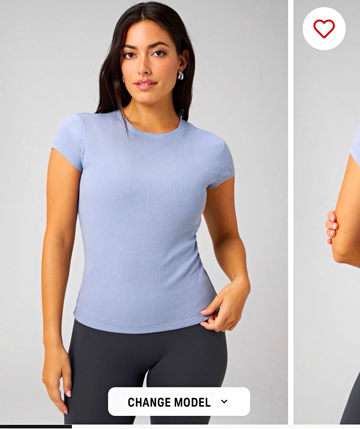 Fabletics Women’s Gray Ribbed Crew Neck Short Sleeve Slim Fit Stretch Tee XS