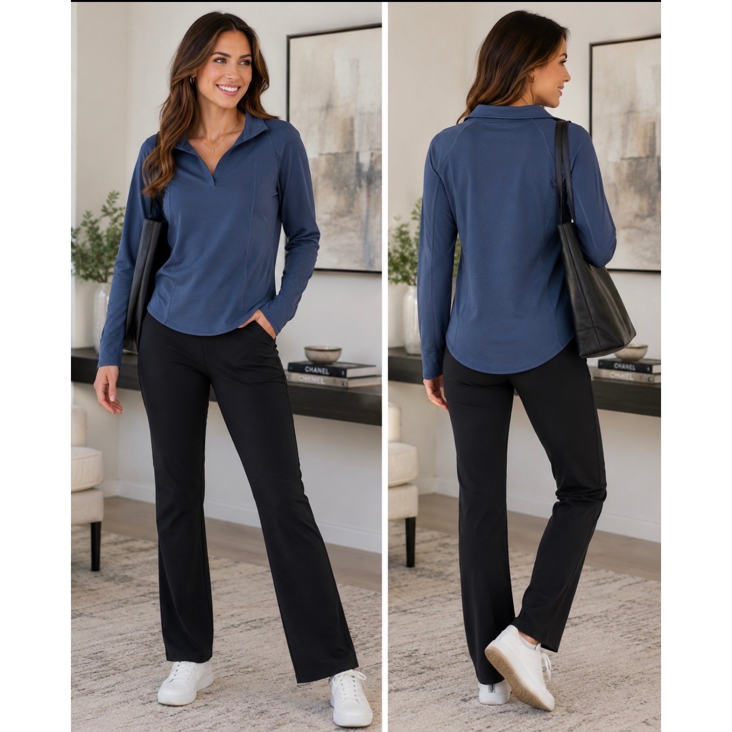 Jockey Womens Blue Modal Blend V-Neck Long Sleeve Active Top Medium RN61683