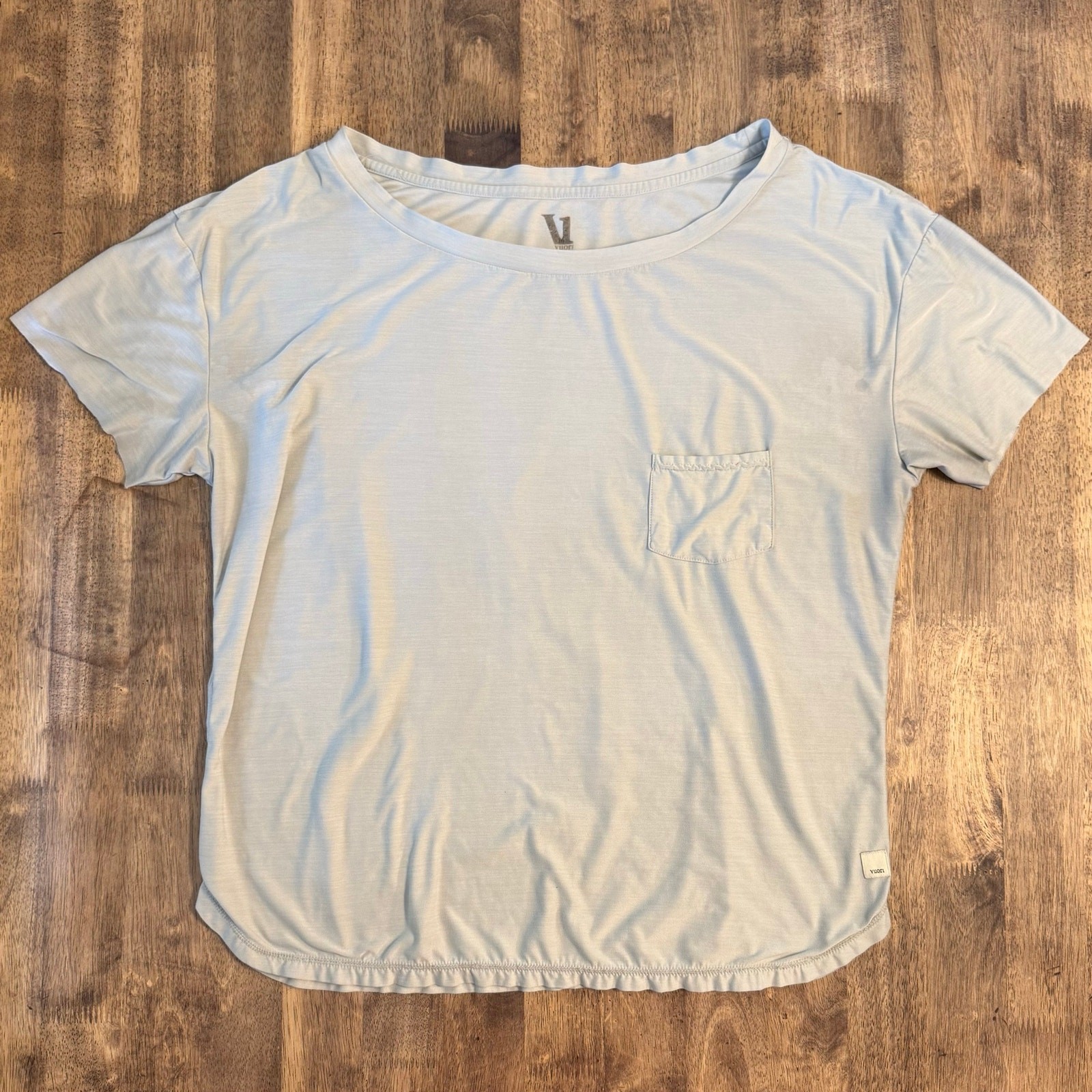 Vuori Lux Performance Pocket Tee Boatneck Short Sleeve Soft Loose Gray Women XL