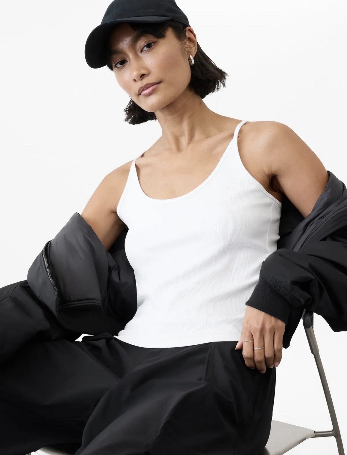 Athleta M MEDIUM Signature Rib Thin Strap Tank Top White Shirt Active Fitness