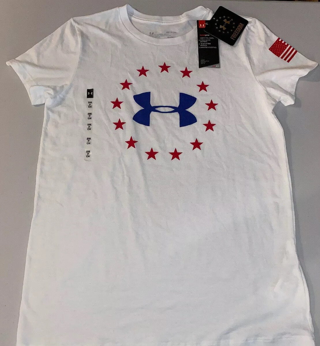 Under Armour Womens Small UA Freedom Logo Heatgear Short Sleeve NWT 1333372