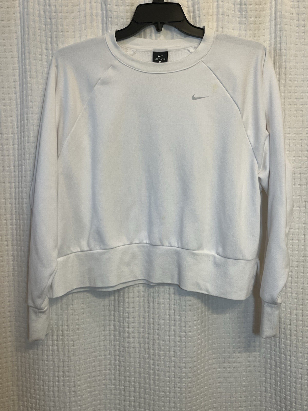 Nike Dri Fit Women XL Crop Training Sweatshirt Back Vented Designed White AR10