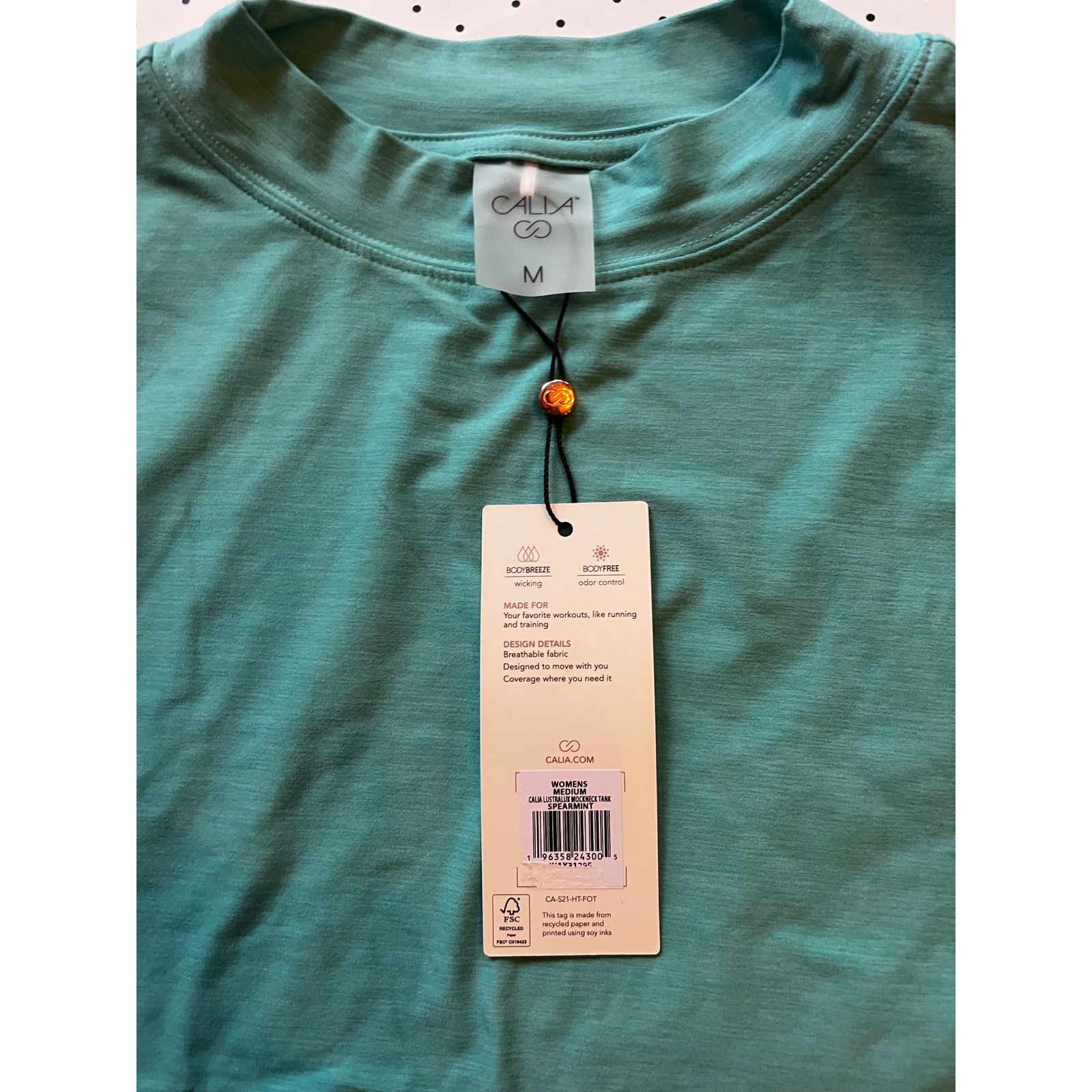 CALIA Lustralux Mockneck Tank Spearmint Green Athletic Workout Top Medium NEW