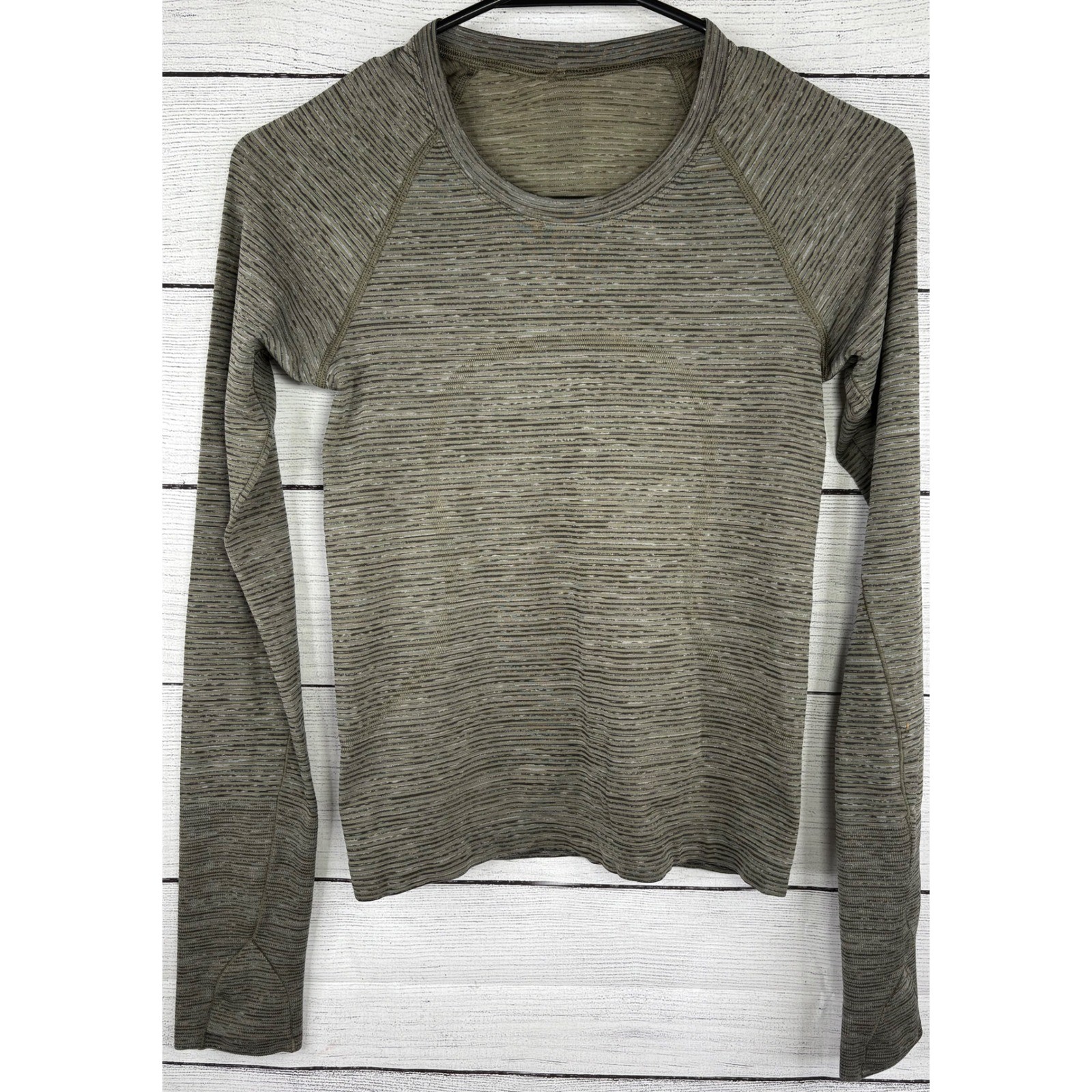 Lululemon Swiftly Tech Long Sleeve Shirt 2.0 Striped Olive Green Athletic Top