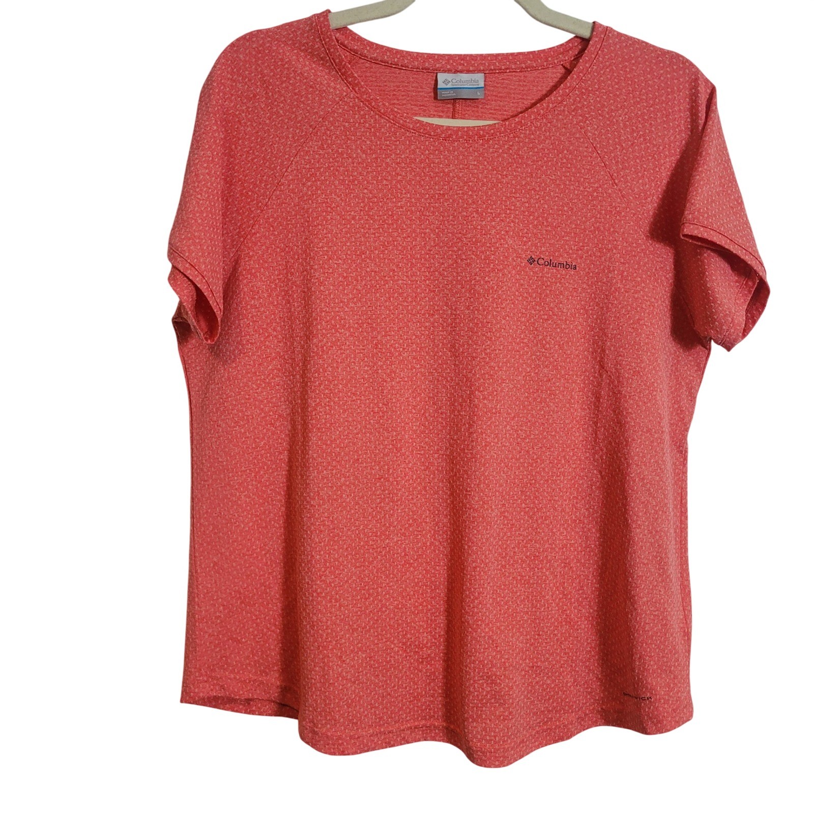 Columbia Womens Omni-Wick Short Sleeve Hiking Shirt Coral Pink Size L Gorpcore