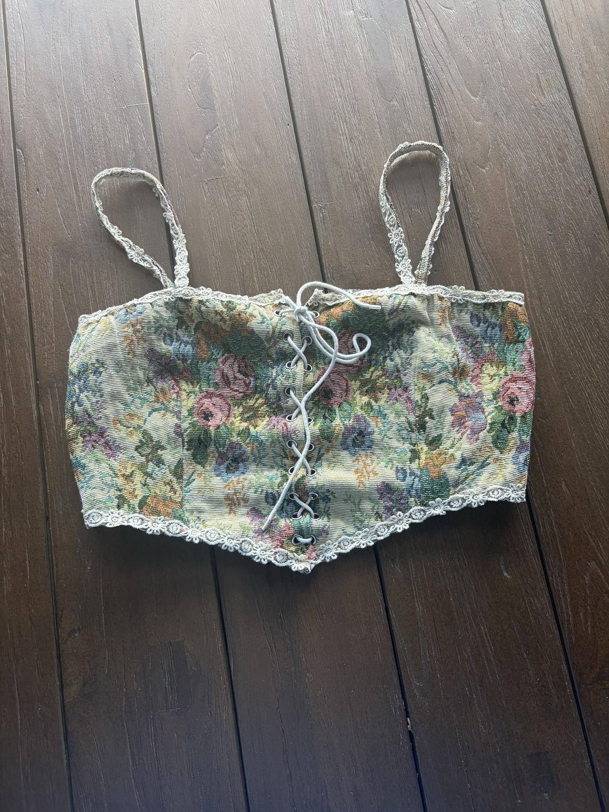 Cider Floral Tapestry Lace-Up Corset Crop Top | Cottagecore Fairy Grunge | Size