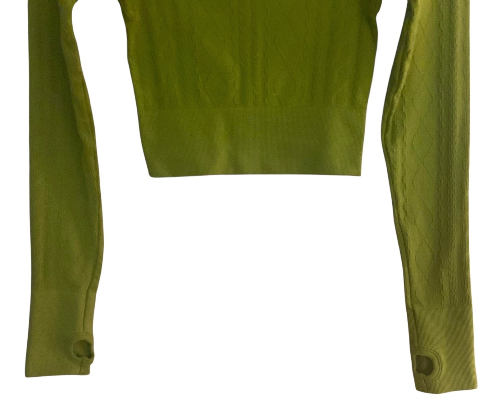 JOY LAB Lime Green Seamless Cable-Knit Print Long Sleeve Crop Athletic Top XS