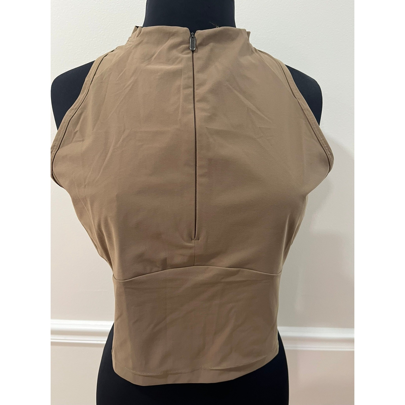 Athleta Womens Tan Brown Quarter Zip High Neck Racerback Crop Tank Top Large