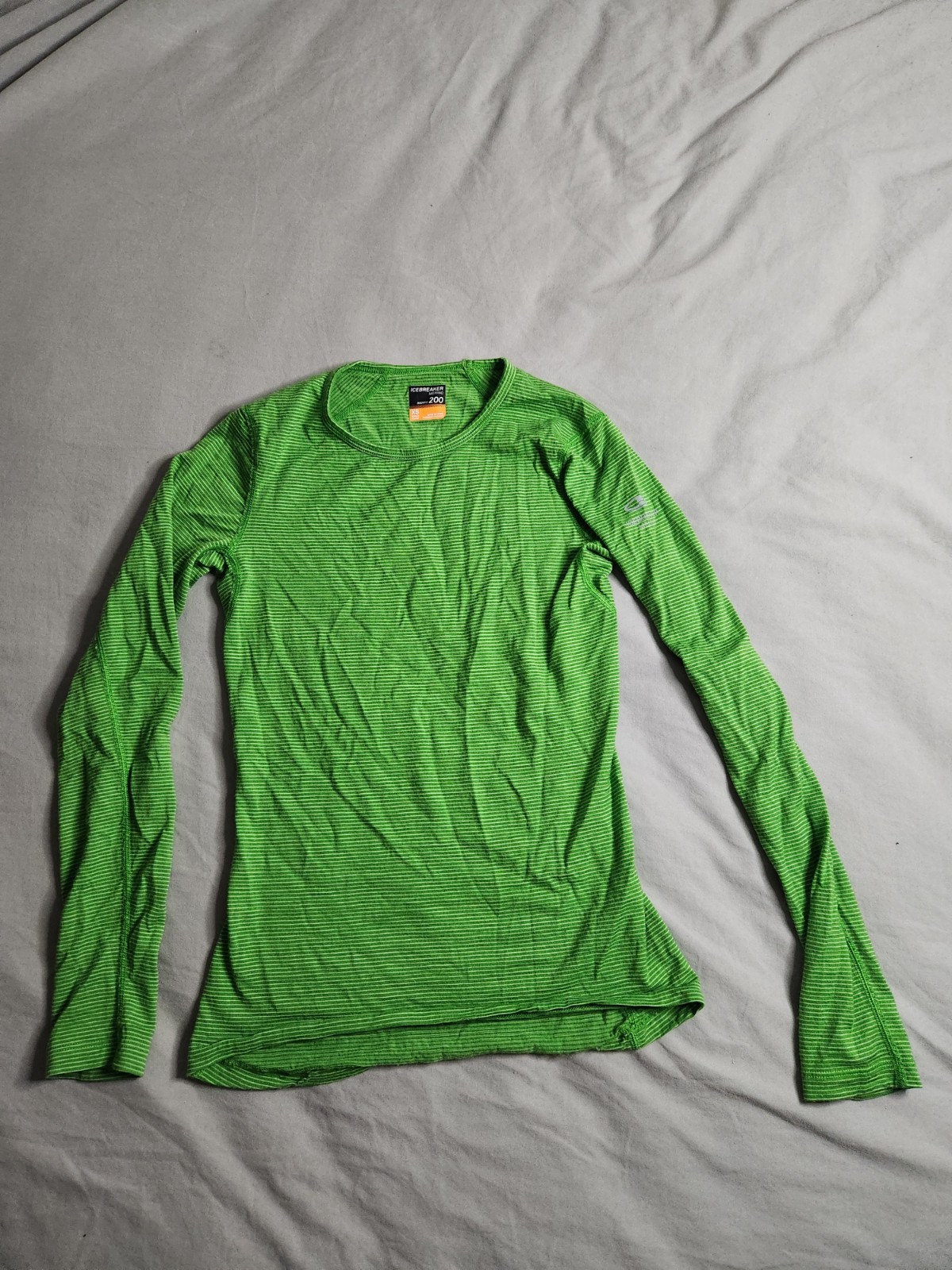 Icebreaker Merino Bodyfit 200 Wool Base Layer Shirt Womens Sz XS Green White NEW