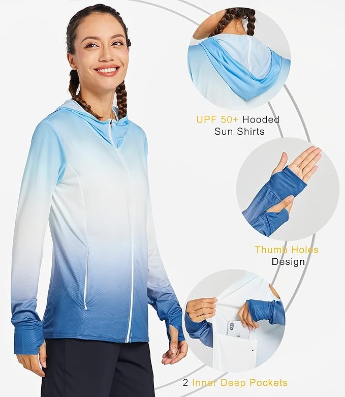 NWT Women’s UPF 50+ Long Sleeve Sun Protection Jacket Hoodie Sunscreen XL