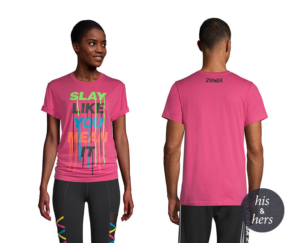 Zumba Slay Like You Mean It Unisex Tee Shirt ~ Pink XS/S, M/L ~ Free Ship