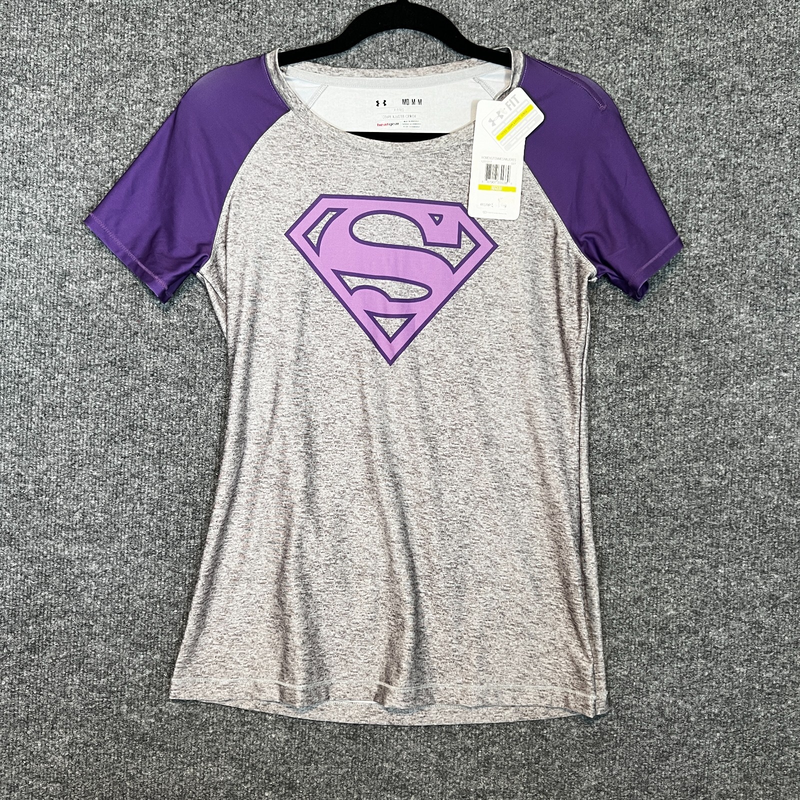 Under Armour Shirt Womens Medium Gray Superman Superwoman Compression Fitted NEW