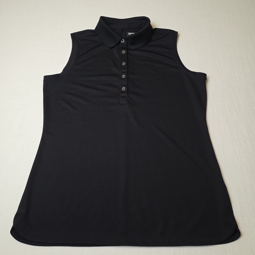 NIKE TOUR PERFORMANCE Black Dri-Fit Collared Sleeveless Golf Polo Shirt Sz L