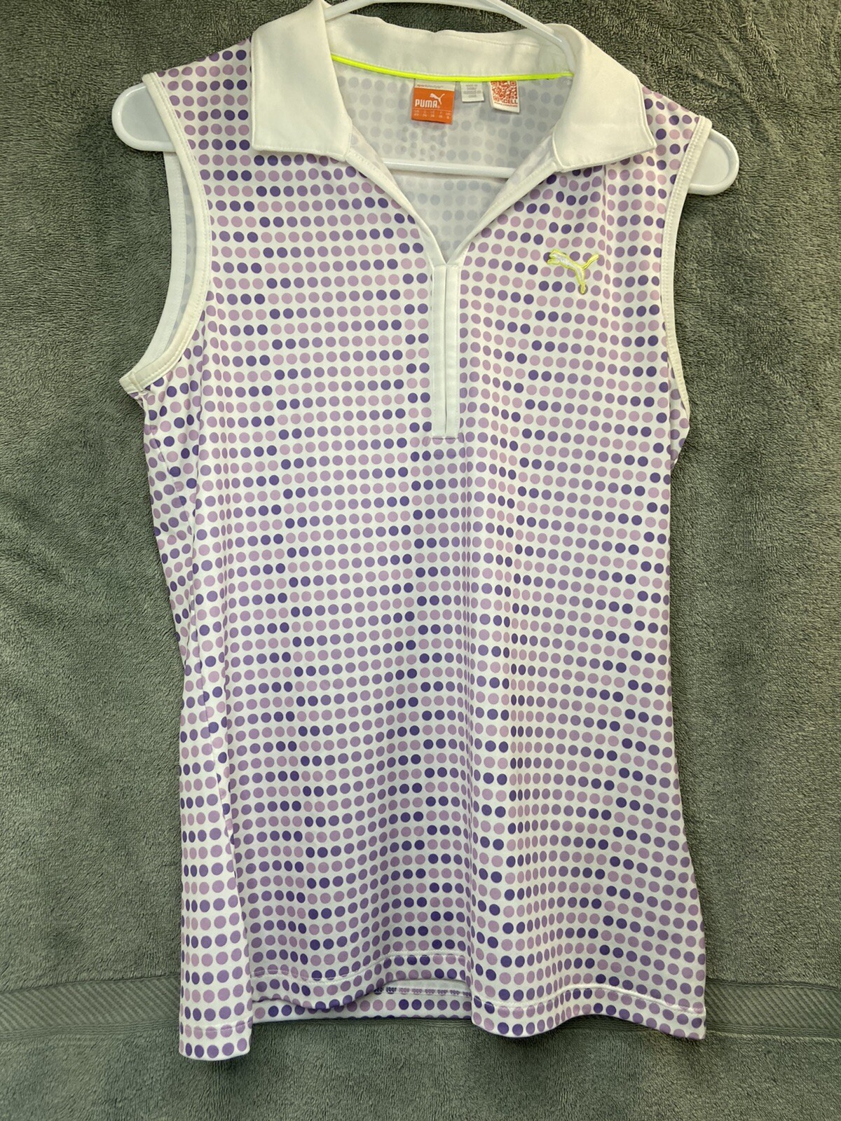 Puma Sport Sleeveless Polo Shirt Womens Size XS Purple Polka dots Pullover Top