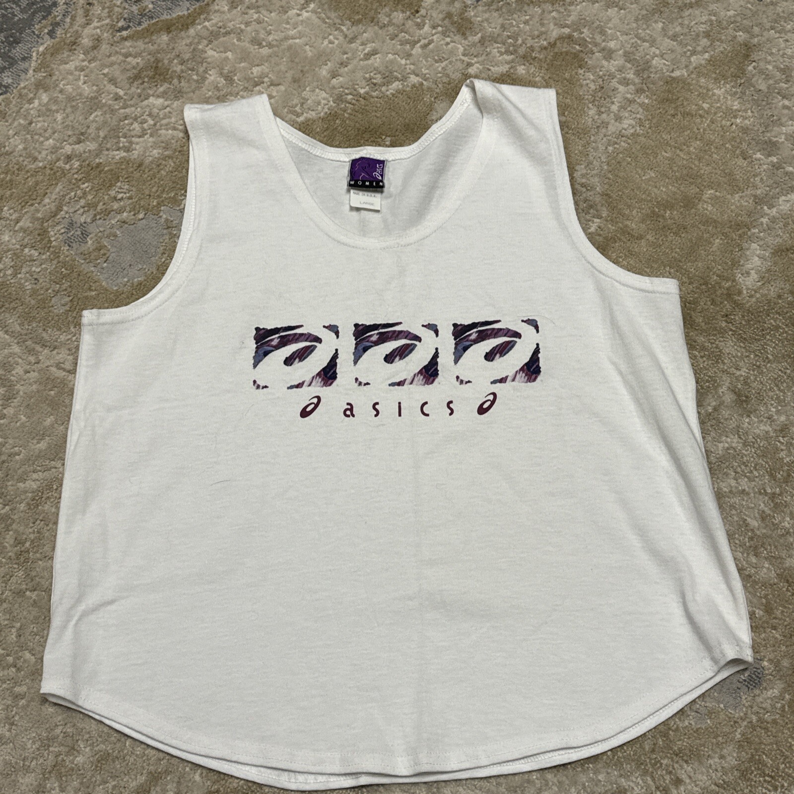 Vintage 90’s runner Asics training workout white womens large crop Tank Top