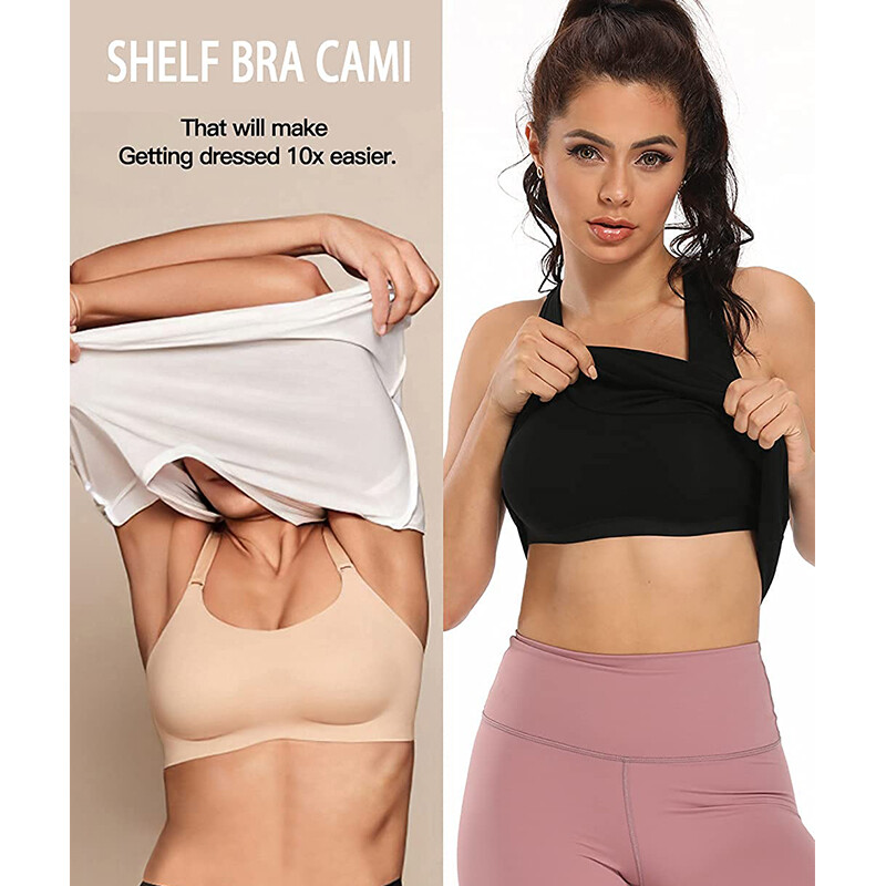 Women’s Solid Basic Scoop Neck Racerback Tank Top With Built in Shelf Bra Shirts