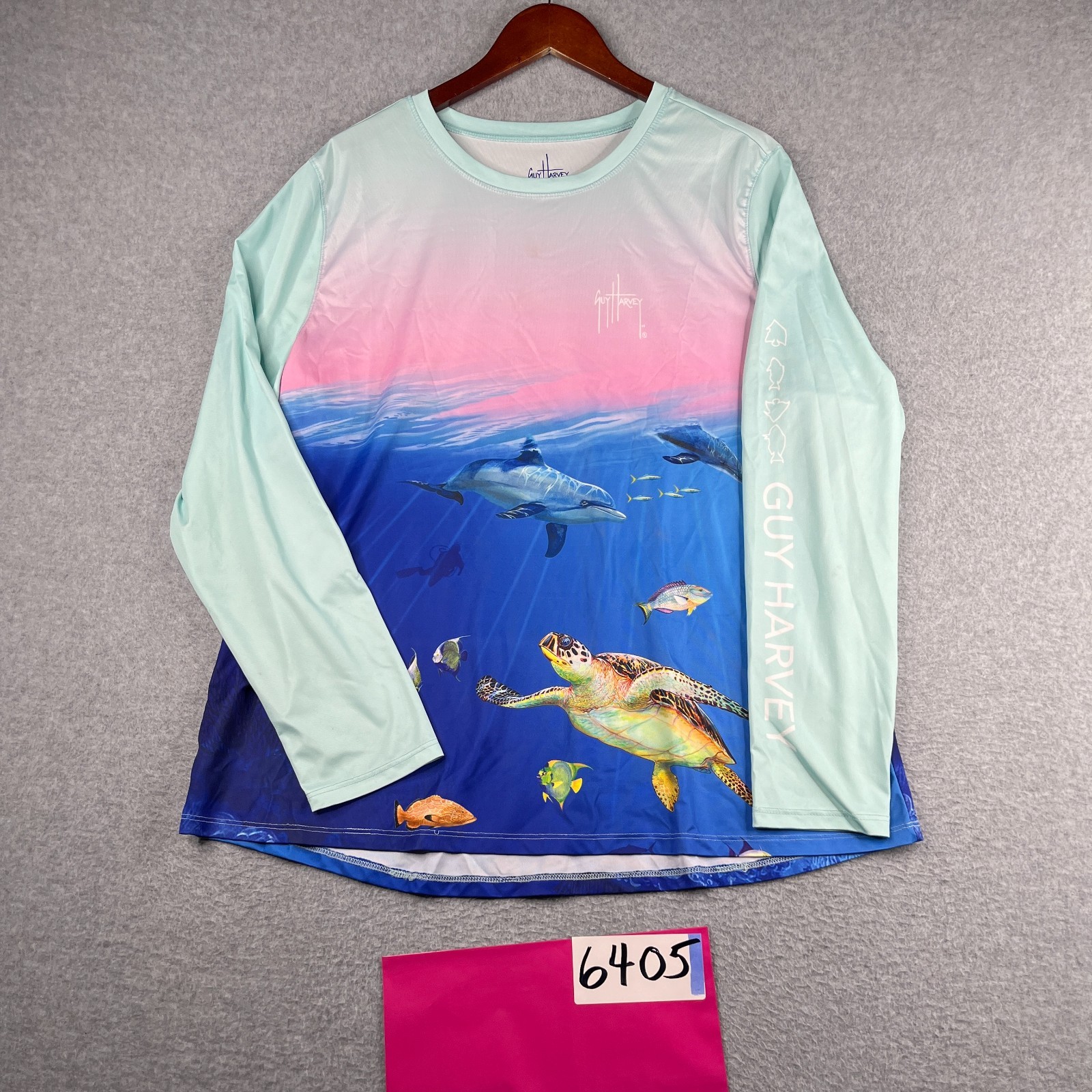 Guy Harvey Long Sleeve Water Womens Shirt 1X Ocean Print Outdoor Beach Fishing