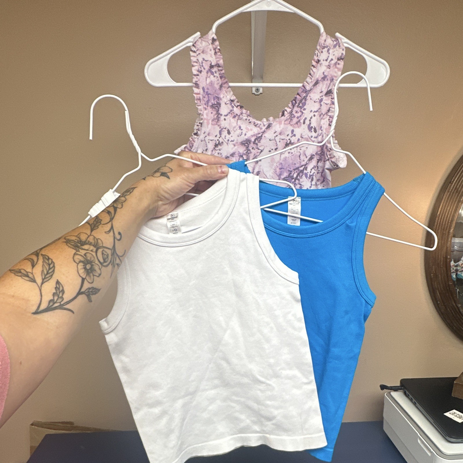size child 12 Tanks Blue/White by 90 degree white needs washing, Yogolicious B4