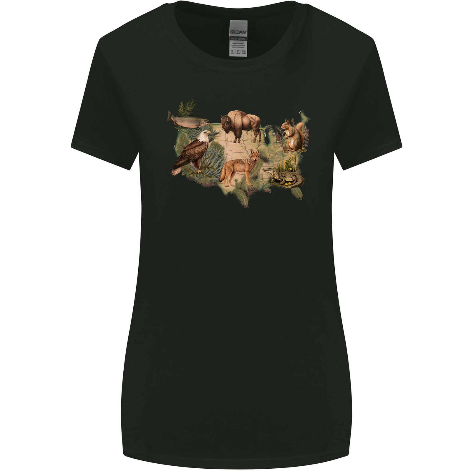 American Animals USA Eagle Buffalo Fish Wolf Womens Wider Cut T-Shirt