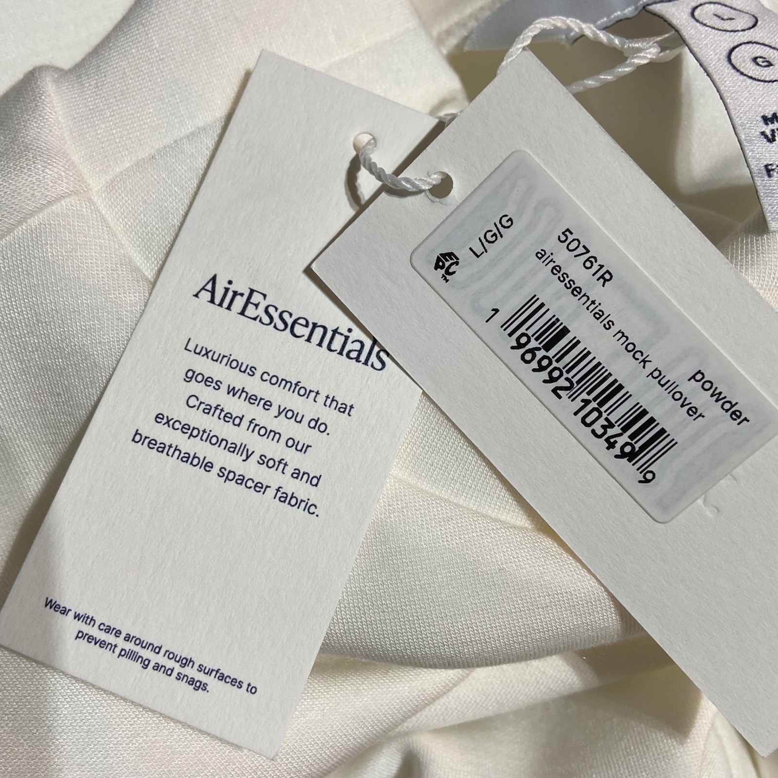 SPANX AirEssentials Mock Pullover Top L Powder White Lightweight Spacer Fabric