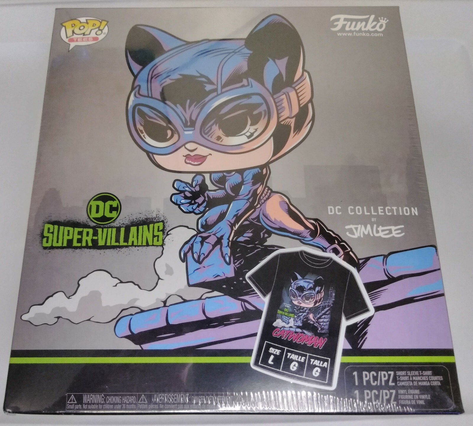 Funko Pop! Tees DC Collection By Jim Lee Catwoman T-Shirt Unisex Large + Figure