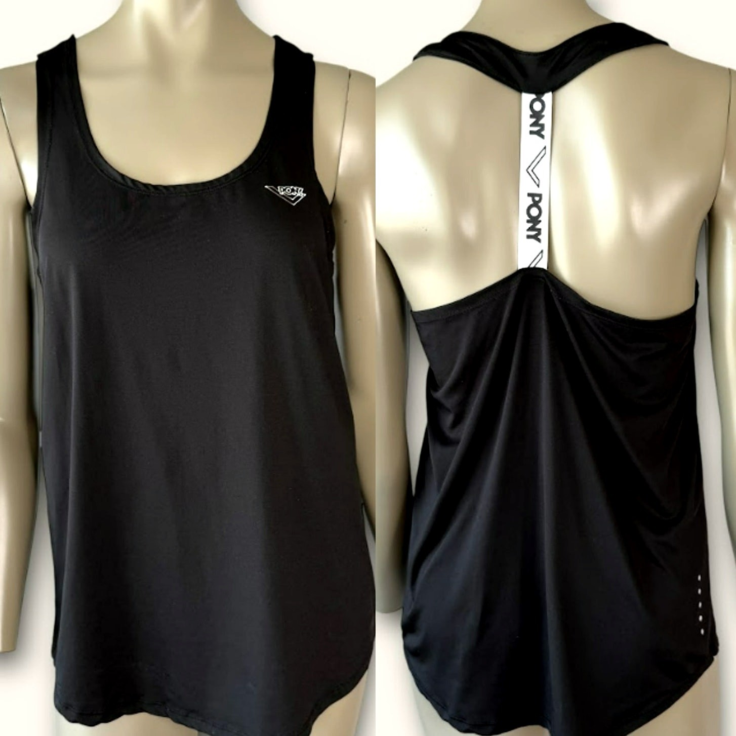 Pony Athletic Strappy Tank Top Racerback Womens S Black Gym Workout