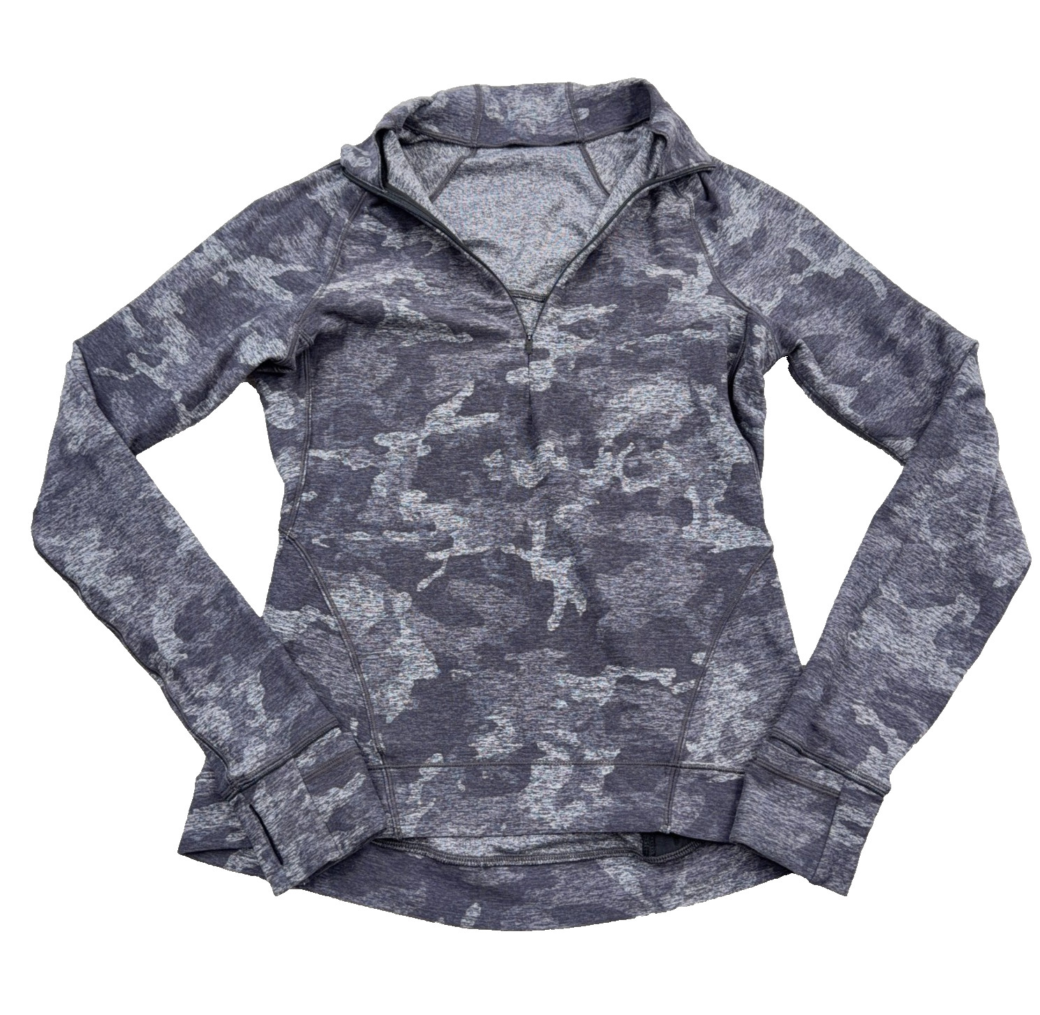 Lululemon Outrun the Elements Pullover Women Size 8 1/2 Zip Gray Camo Active