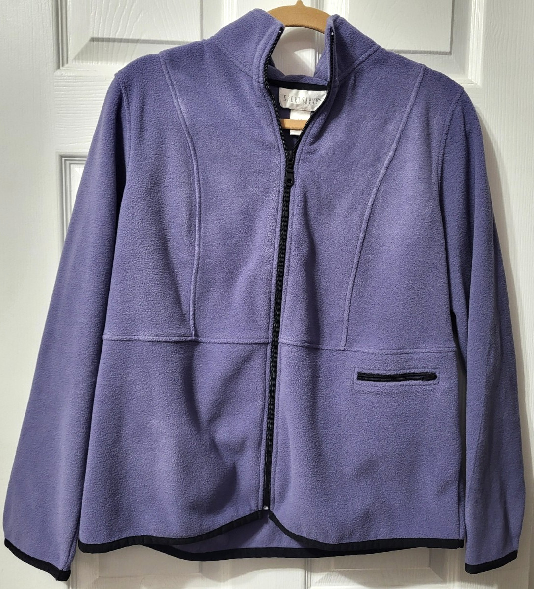 Sport Savvy Womens M Purple Long Sleeve Fleece Full Zip Jacket Pocket