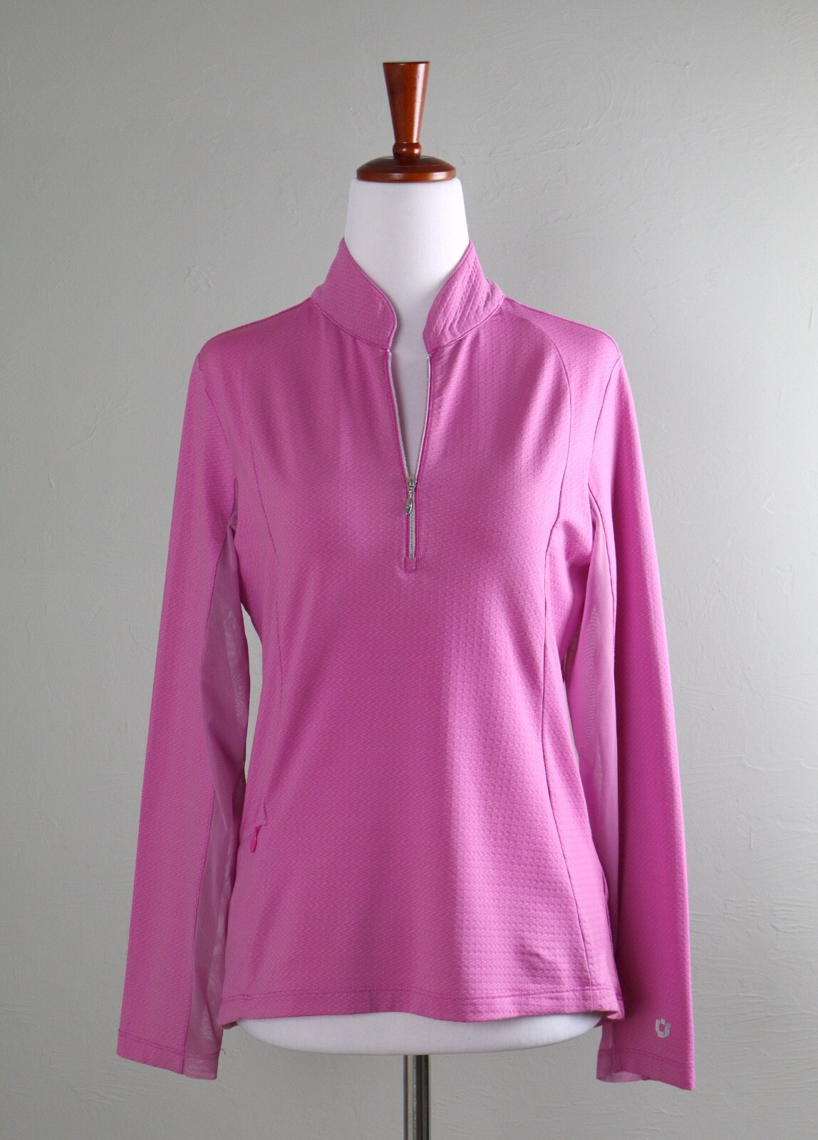 IBKUL $91 Pink Mock Neck Mesh Sleeve 1/2 Zip Athletic Casual Top Size Small