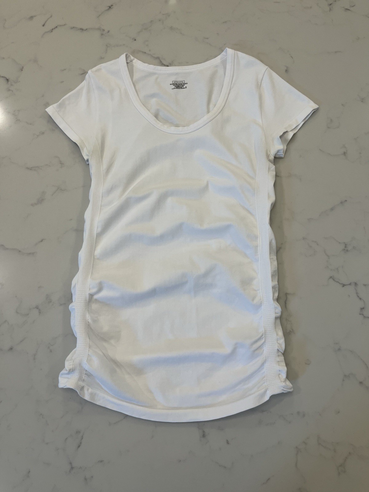 Athleta Women’s Pure Tee Shirt White Size Medium Seamless Ruched Stretch Comfort