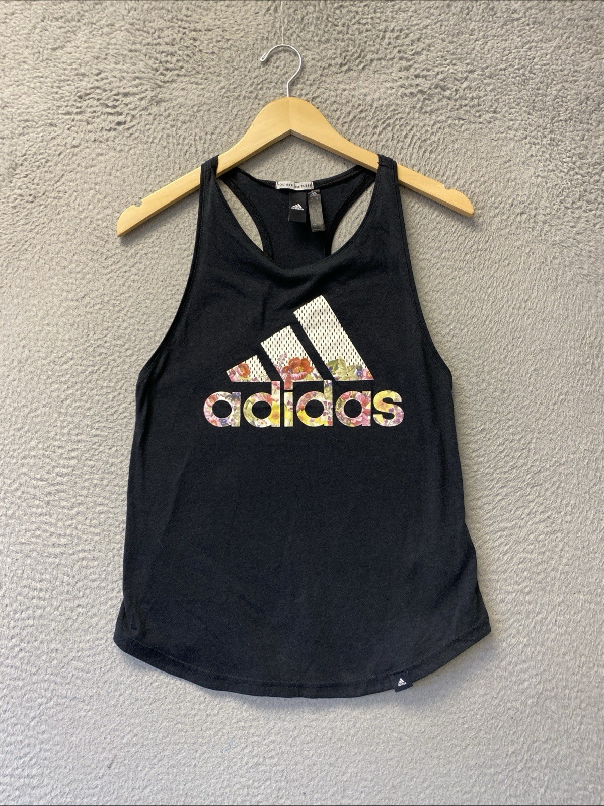 Adidas Tank Top Womens S Black Floral Logo Racerback Graphic Active Gym /142-35