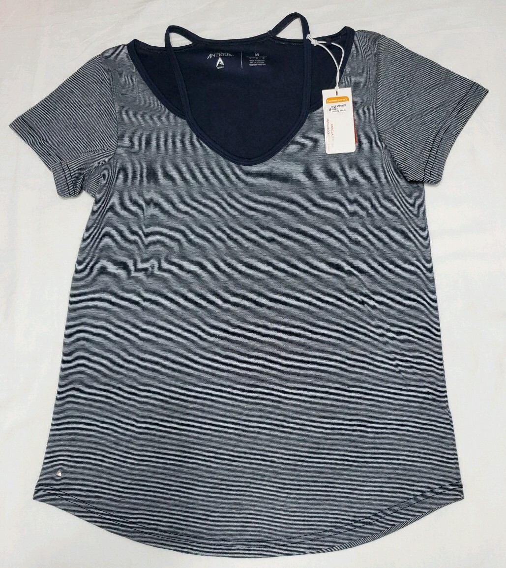 NEW Antigua Womens Hitter T-Shirt Navy Blue Gray Striped Size Medium