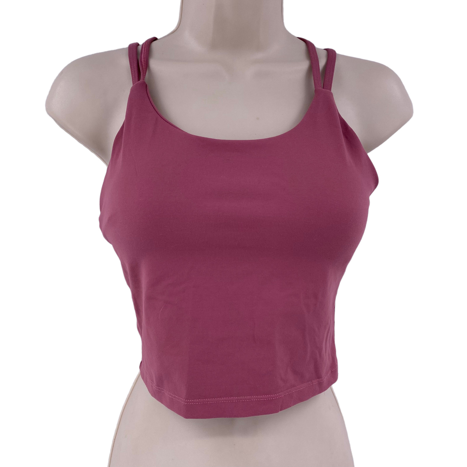 Womens Crop Tank Top Shelf Bra Mauve Size Medium Criss Cross Back Nylon Spandex