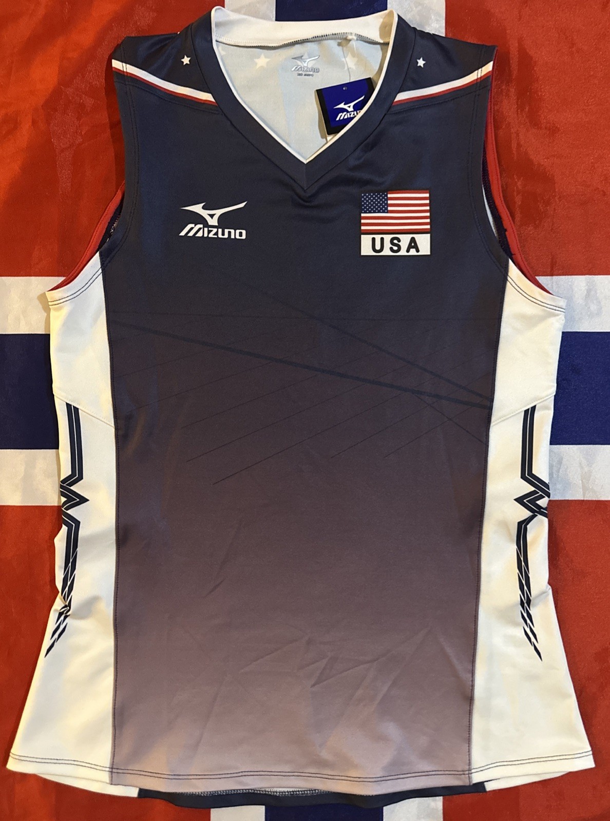 Mizuno Team USA Volleyball Women’s Sleeveless Jersey Blue White Size JASPO XO XL