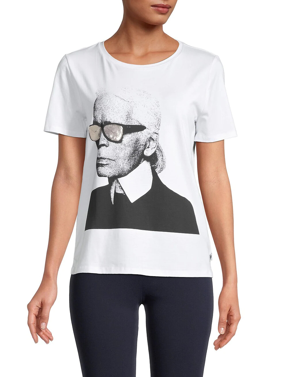 NWT $39.50 Women’s Karla Lagerfeld Paris White Logo T-Shirt SIZE SMALL