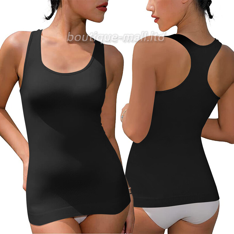 Women’s Solid Basic Scoop Neck Racerback Tank Top With Built in Shelf Bra Shirts