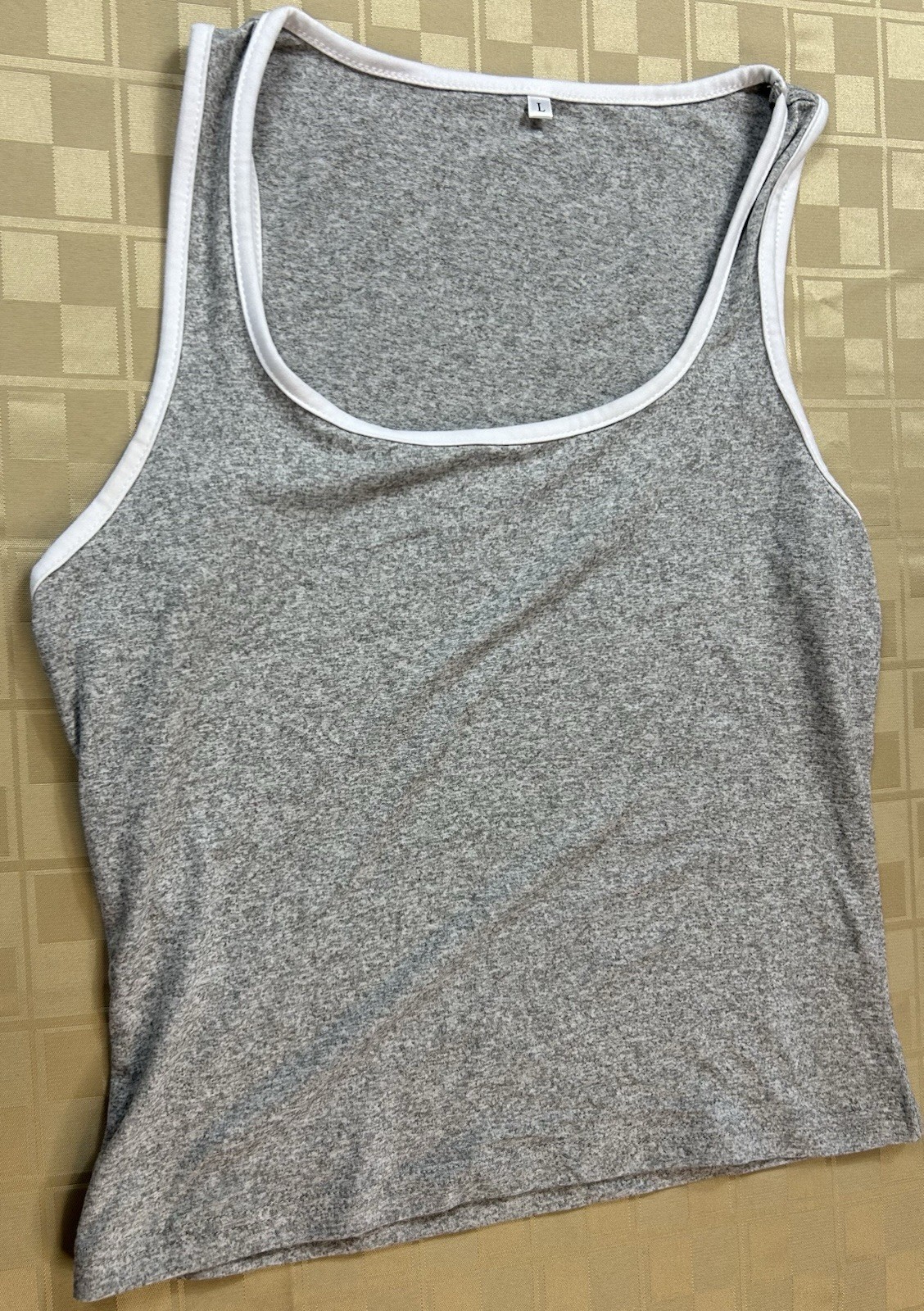 Activewear Cropped Tank Pant Set | Heather Grey | Large | Vwaist Flared Bottoms