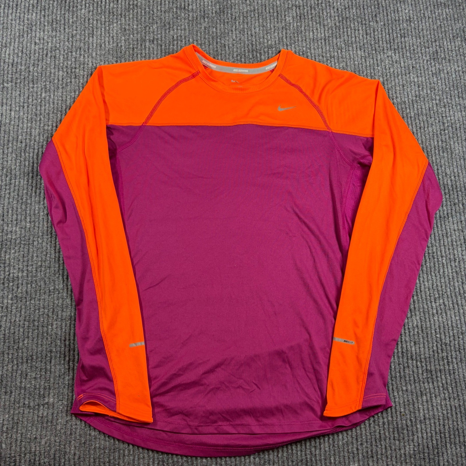 Nike Shirt Womens M Running Long Sleeve Orange Purple Dri-Fit 405255-679