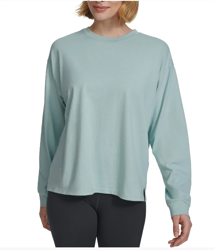 Calvin Klein Performance Crewneck T-Shirt Womens Sea Level Solid Long Sleeve S