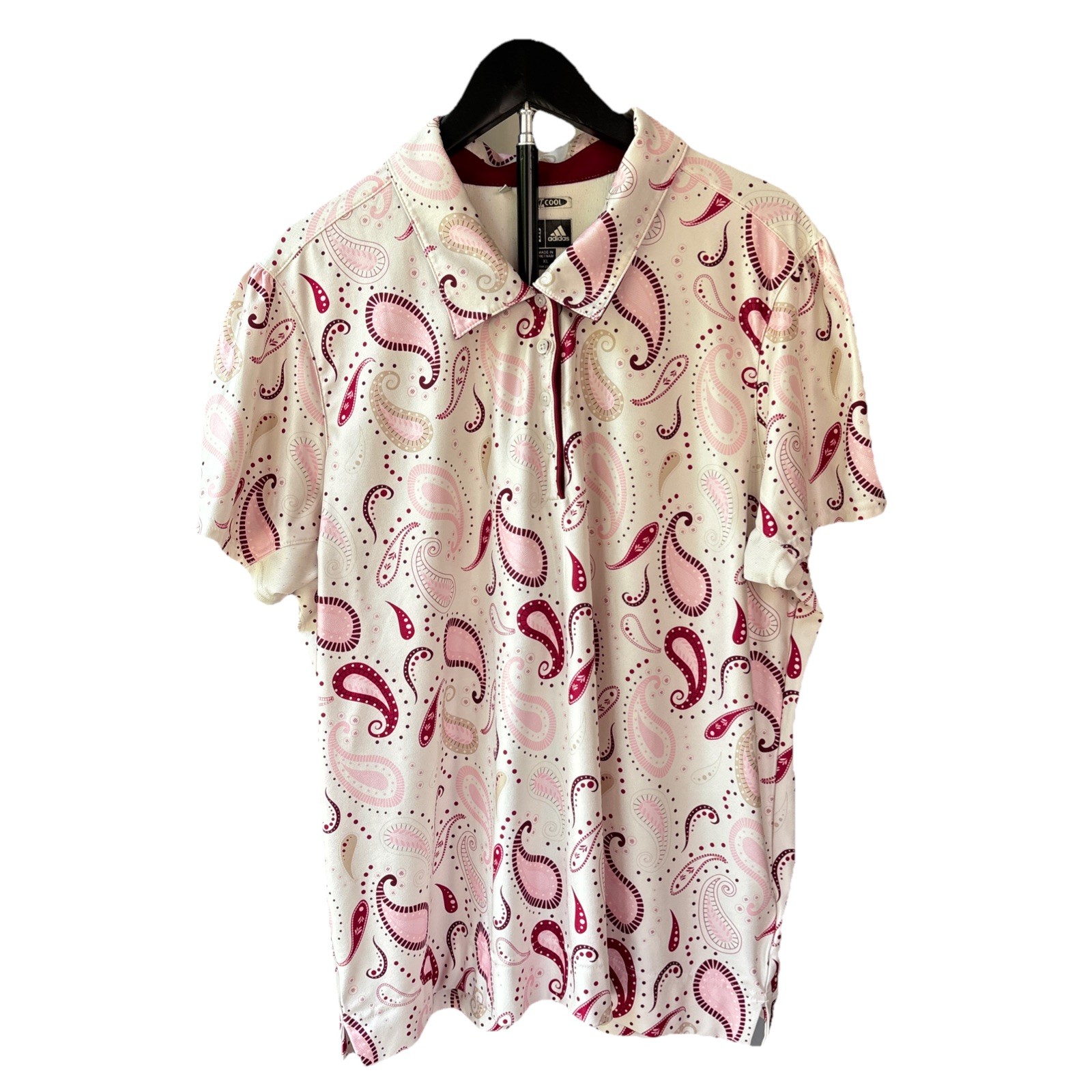 Adidas Womens XL ClimaCool Golf Polo Shirt Paisley Pink White Preppy Athleisure