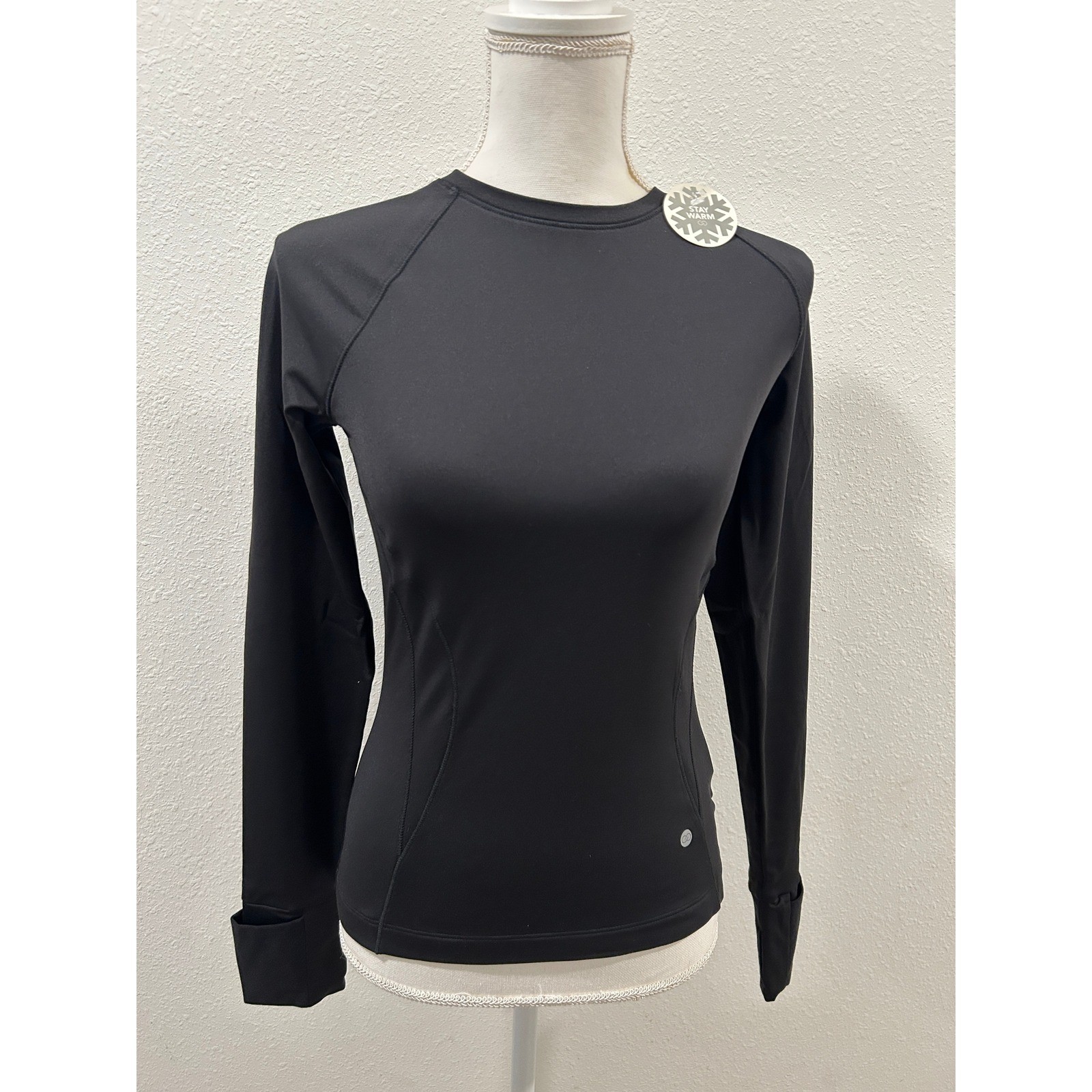 CALIA Performance Cold Weather Long Sleeve Top Tee Pure Black Womens XS NWT