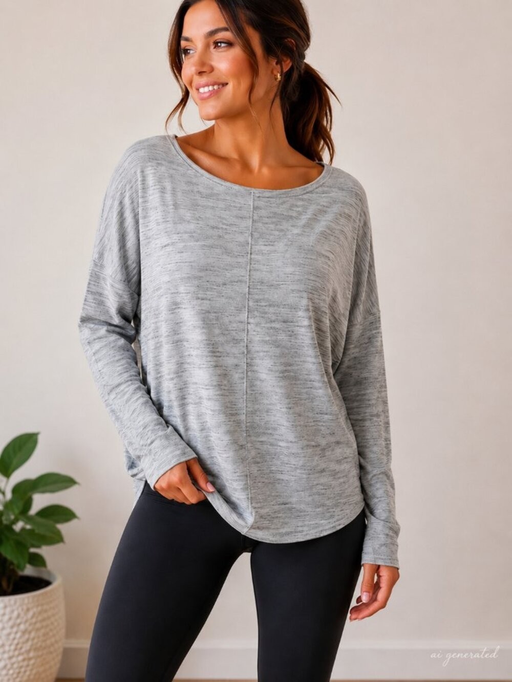 Athleta Heather Gray Dolman Sleeve Soft Knit Long Sleeve Top Women’s Medium Sz M