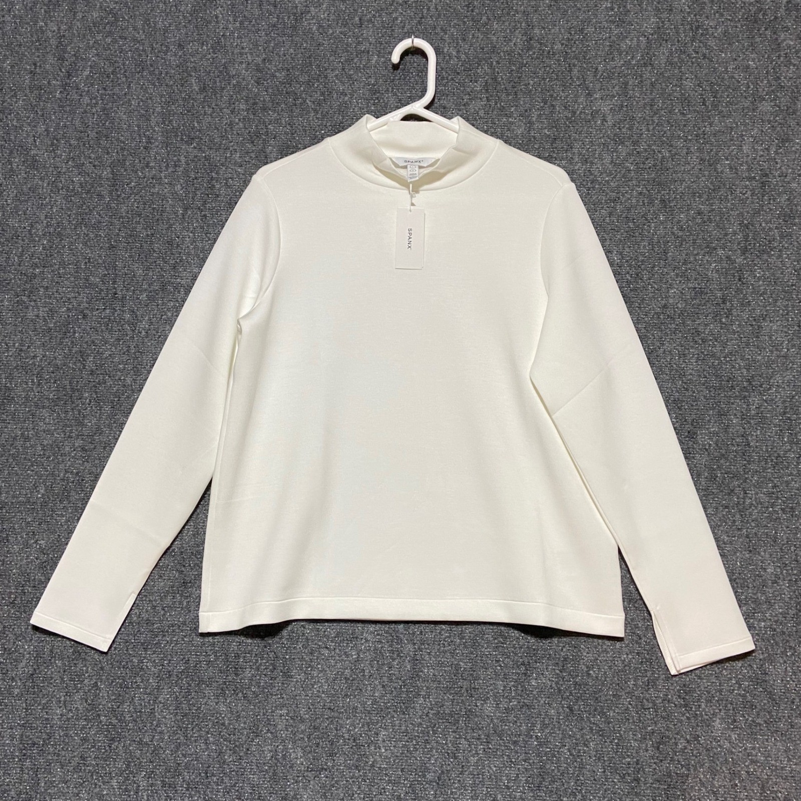 SPANX AirEssentials Mock Pullover Top L Powder White Lightweight Spacer Fabric