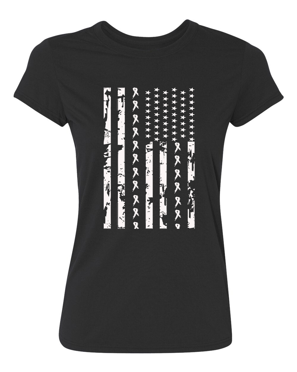 White Ribbon Flag Breast Cancer Awareness Women’s T-Shirt