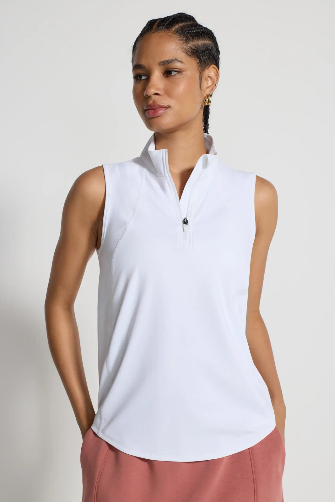 Mondetta Active Stretch Nylon 1/2 Zip Tank Shirt – Pink White XL, L, S – NWT