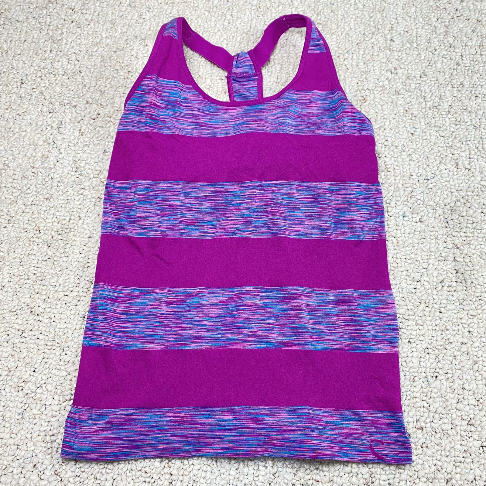 Climawear Active Tank sz M Purple Stripe Built in Bra Y2K Gym Core Workout