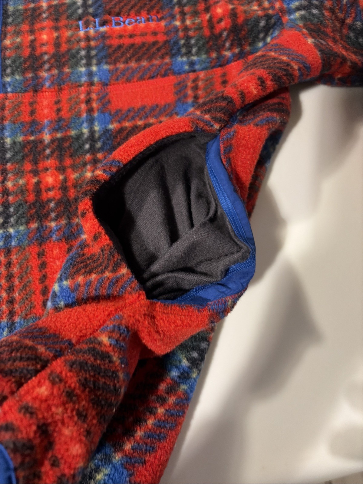 LL Bean Classic Quarter Snap Fleece Pullover Unisex WL/MM Red Blue Plaid