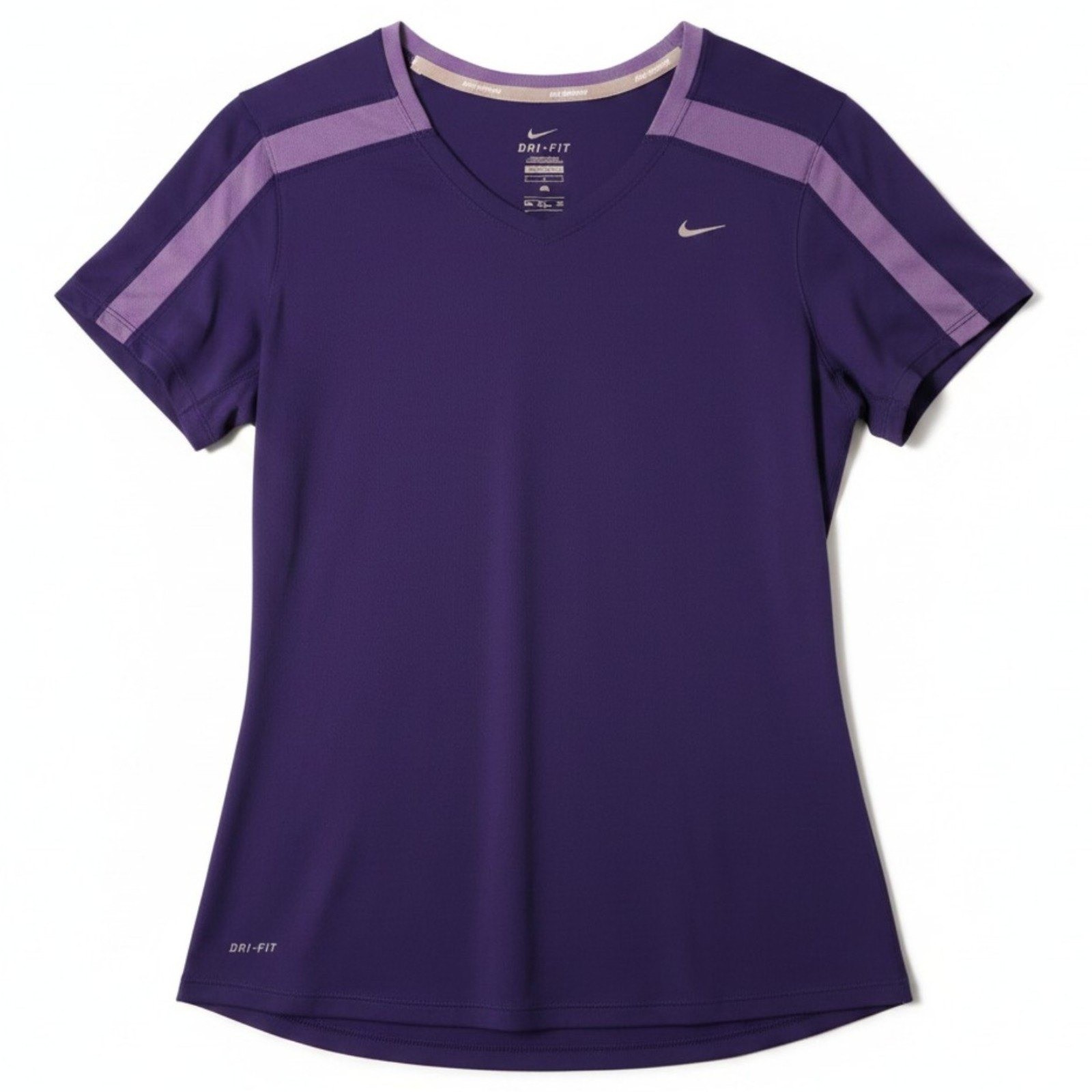 Nike Running Shirt Women Large Purple Dri Fit V Neck Athletic Active Jogging Tee