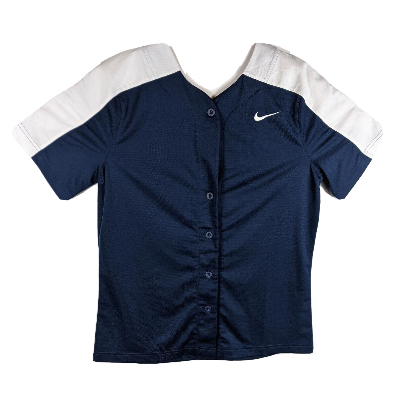 Womens Navy Blue Button Up Softball Jersey Size Medium (Nike) with White