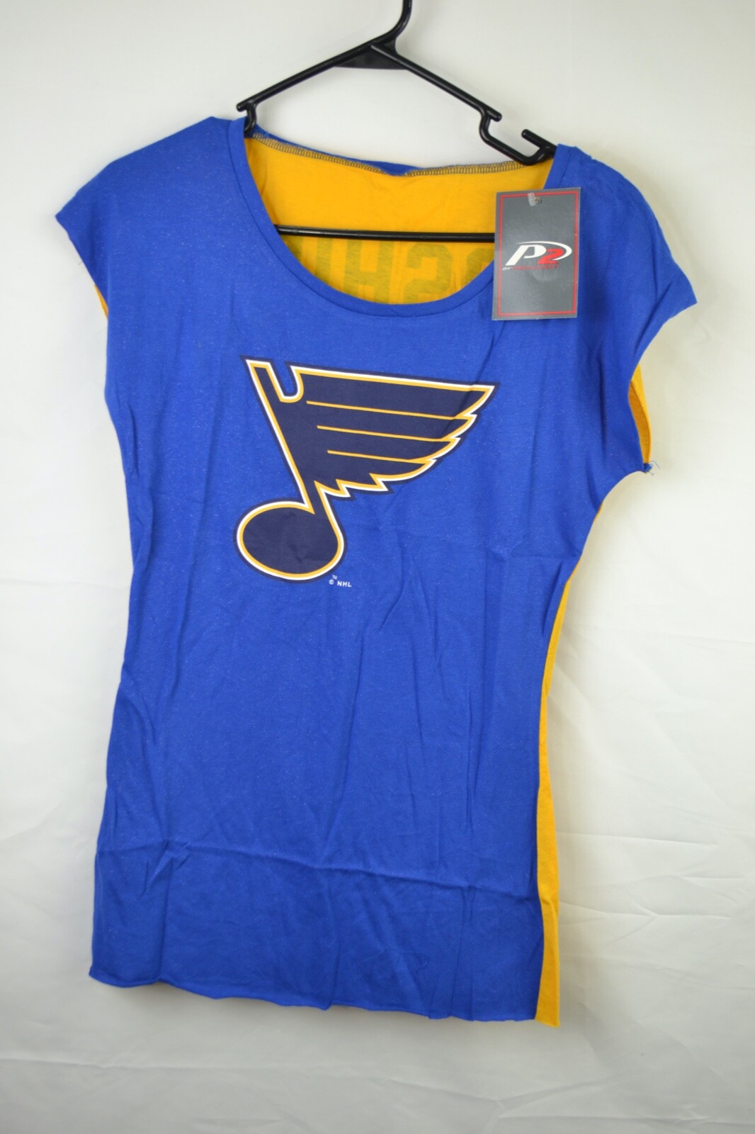 St. Louis Blues Two-Tone “Oshie” Women’s S/S Tee – Blue/Yellow – S (STL-07)